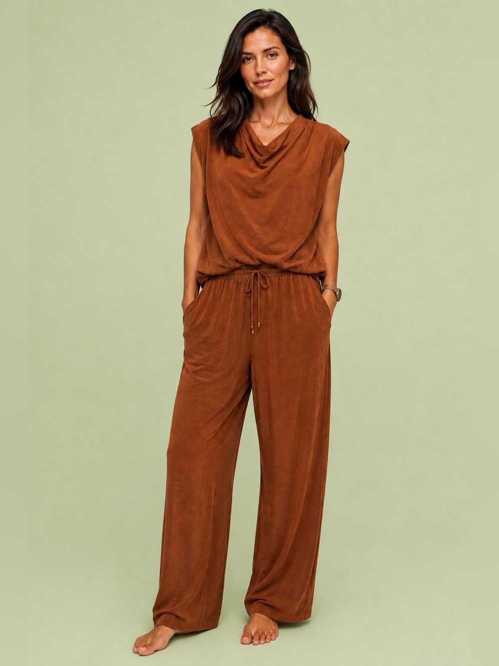 Haver & Blair Wide Leg Pants and Sleeveless Cowl Neck Top Set